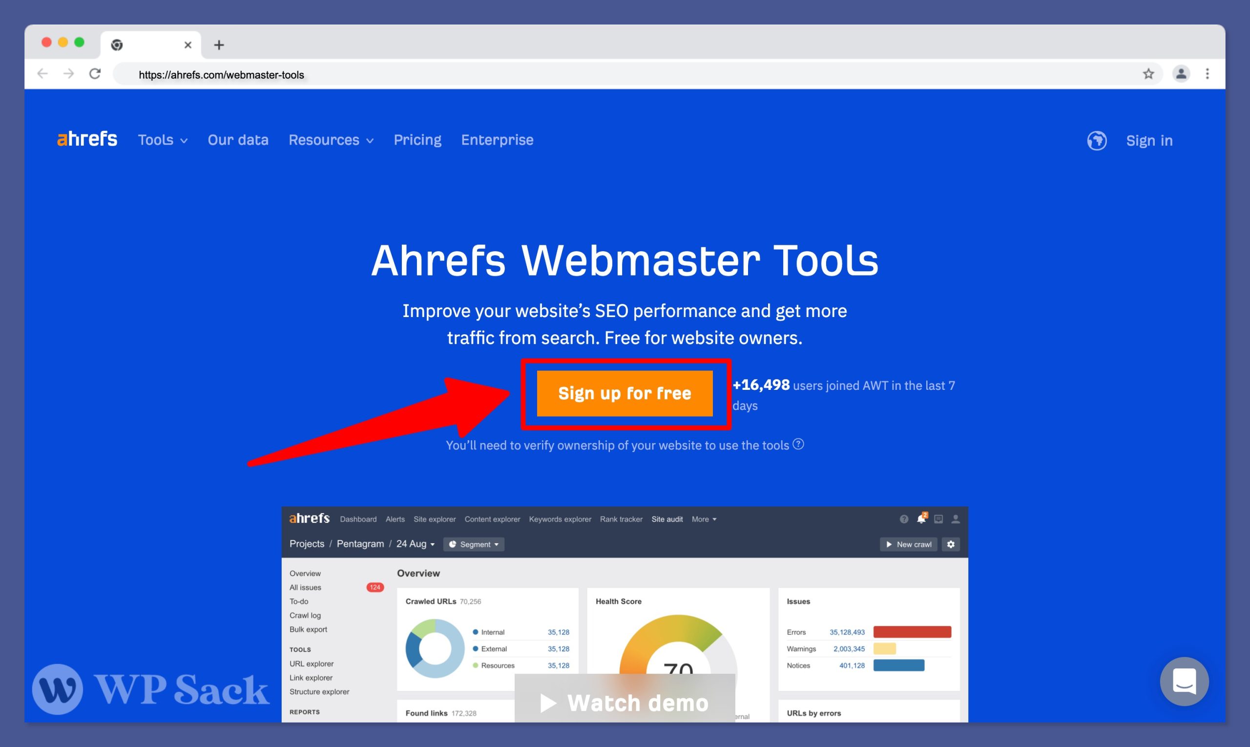 Ahrefs webmaster tool