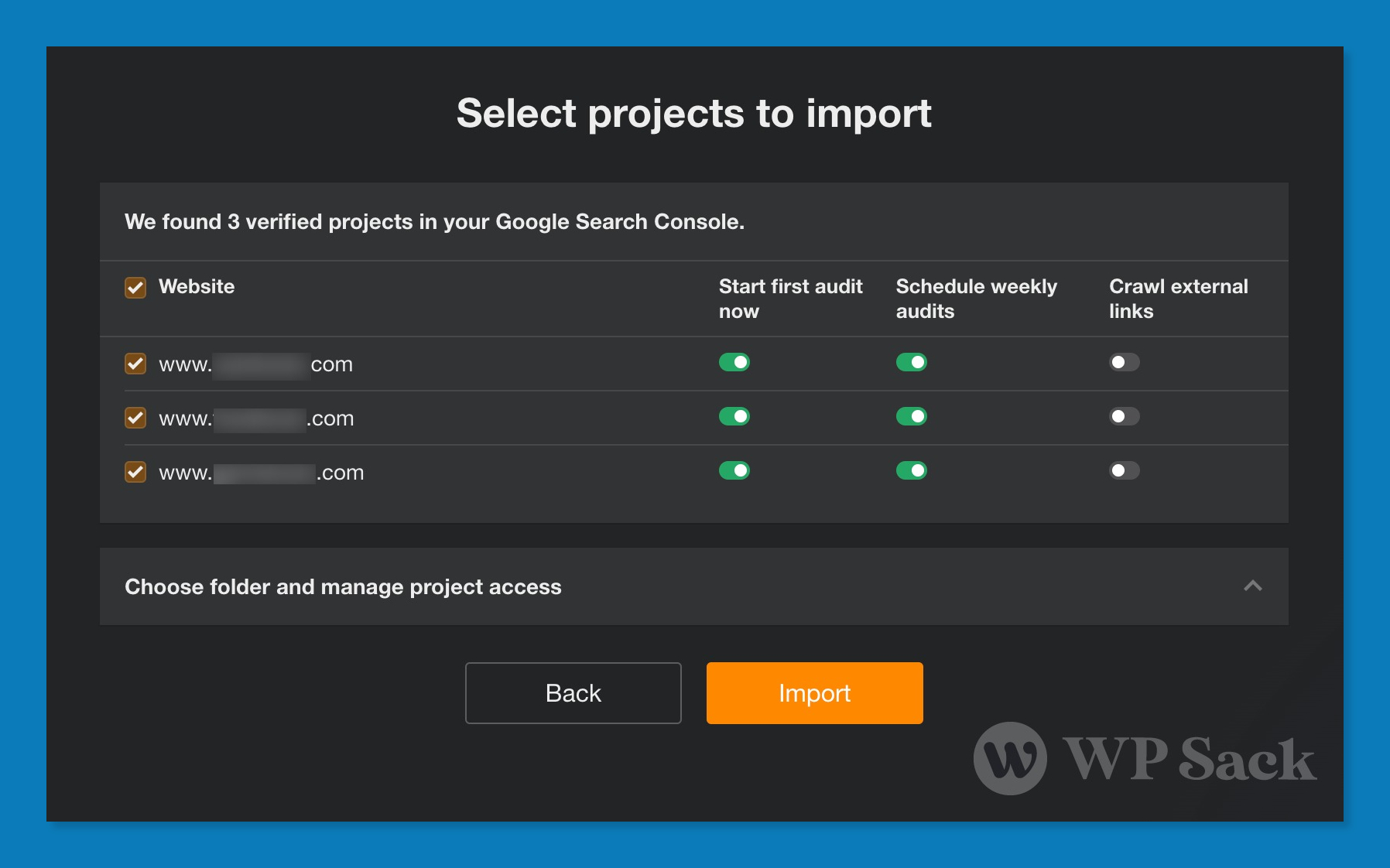 import projects search console ahrefs